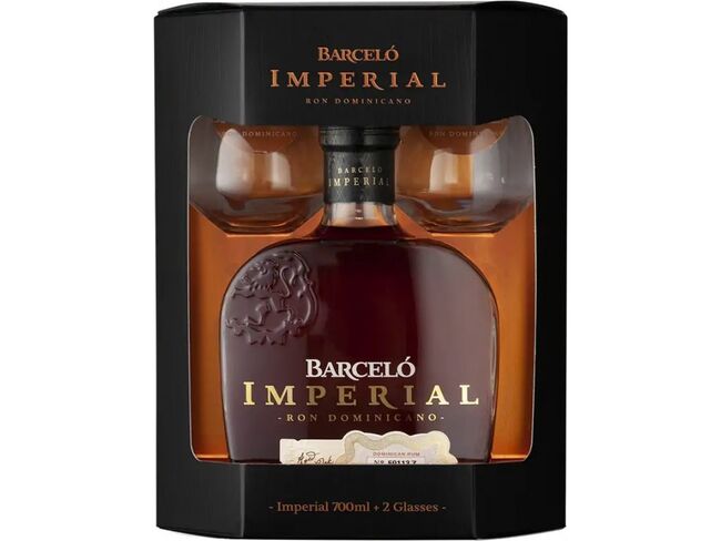 Ron Barceló Imperial Dárková sada Barceló Imperial 38% 0,7l + 2 skleničky