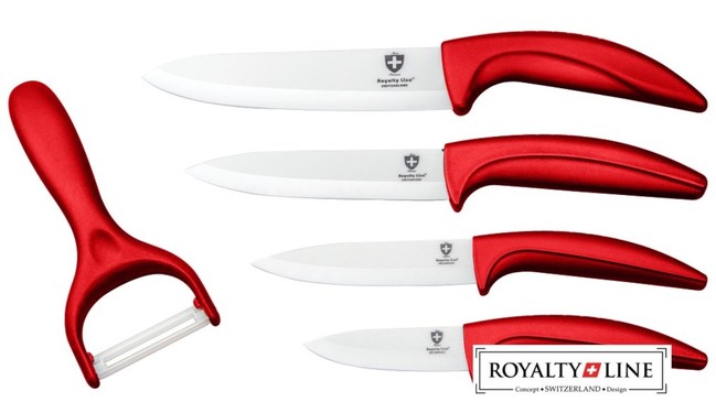 Royalty Line Sada 4 keramických nožů RL-C4 + škrabka červená