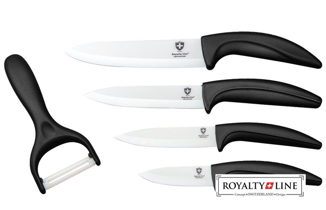 Royalty Line Sada 4 keramických nožů RL-C4 + škrabka černá